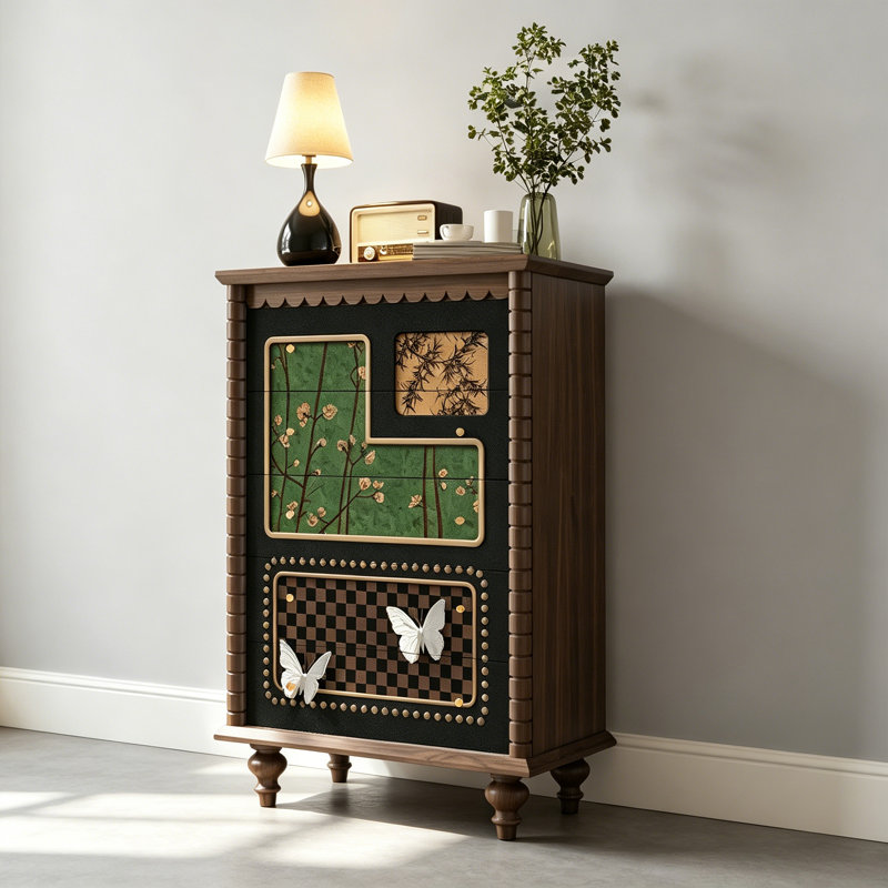 Armoire de rangement en bois massif 5 tiroirs Vintage, Noyer