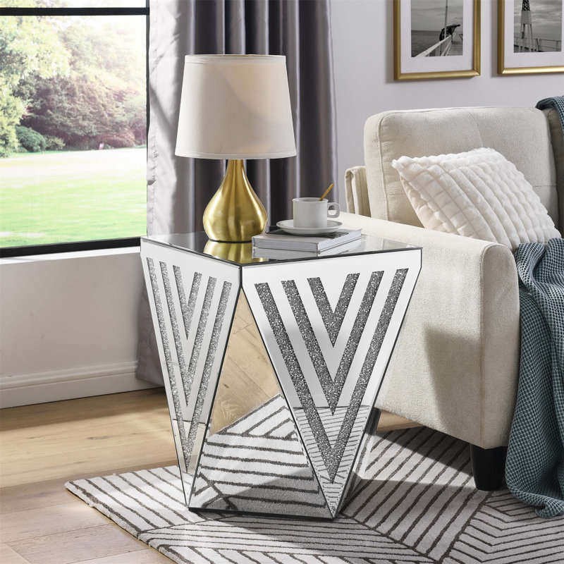 Crystal-Inlaid Mirror Side Table