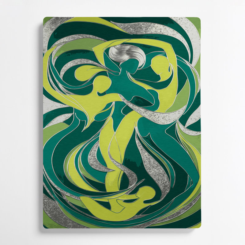 Abstrait art figuratif vert en métal 93, H 11 po x l 14 po
