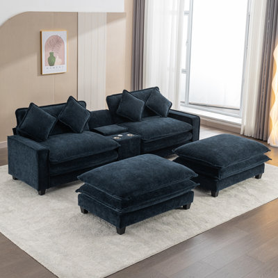 Élégant canapé modulaire en chenille avec USB, repose-pieds et rangement pour un salon confortable
