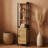 Natural Slim Storage Cabinet with Shelves, Modern Black Frame and Vented Door