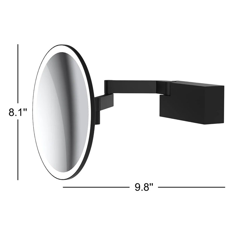 Spiegel Round Metal Lighted Wall Mirror, Matte Black
