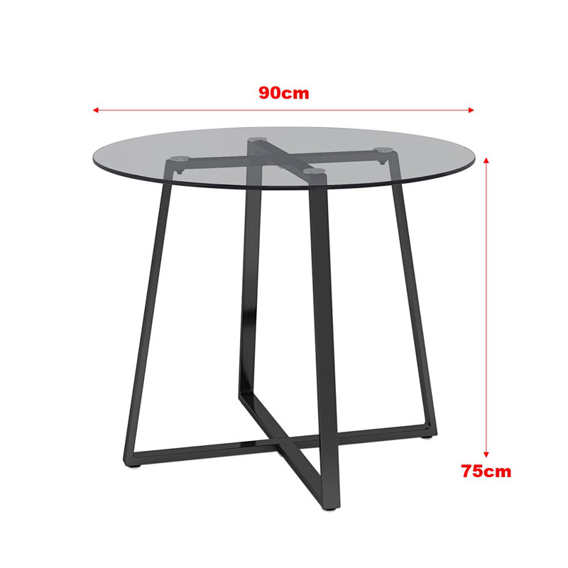Demitre Round Glass Top Metal Base Dining Table, Black