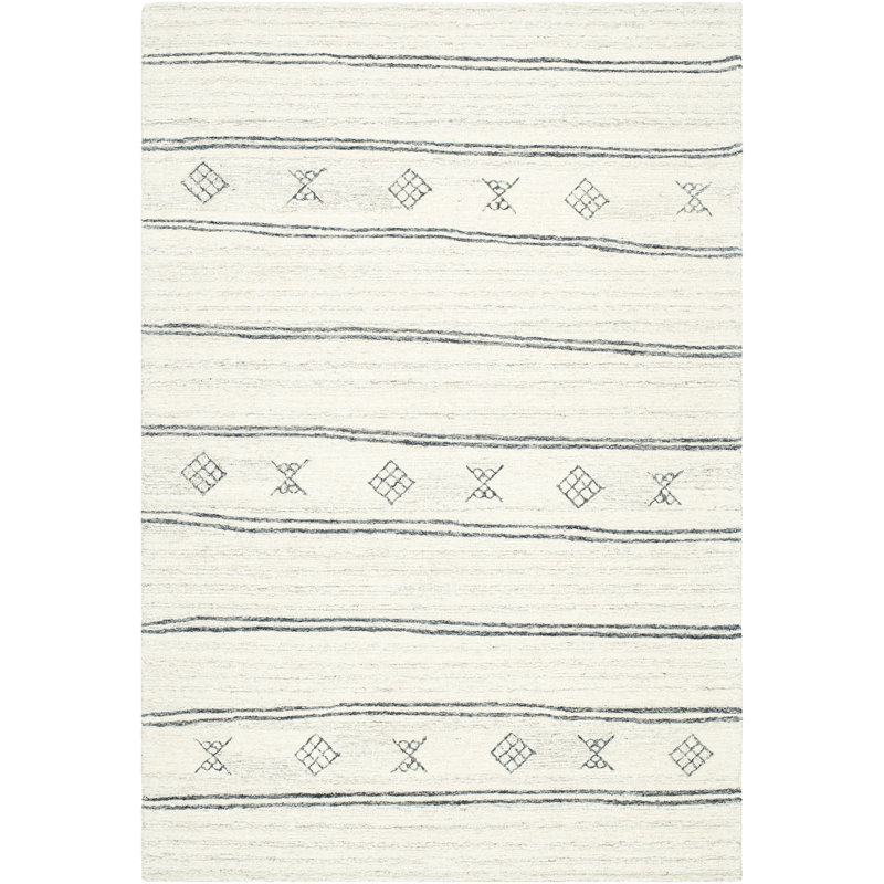 Tapis rectangulaire en laine touffeté à la main noir / beige, Rectangle 2 pi x 3 pi