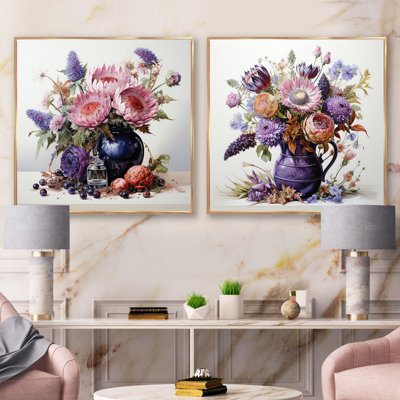 "Nature morte bouquet de chardon" 2 pièces