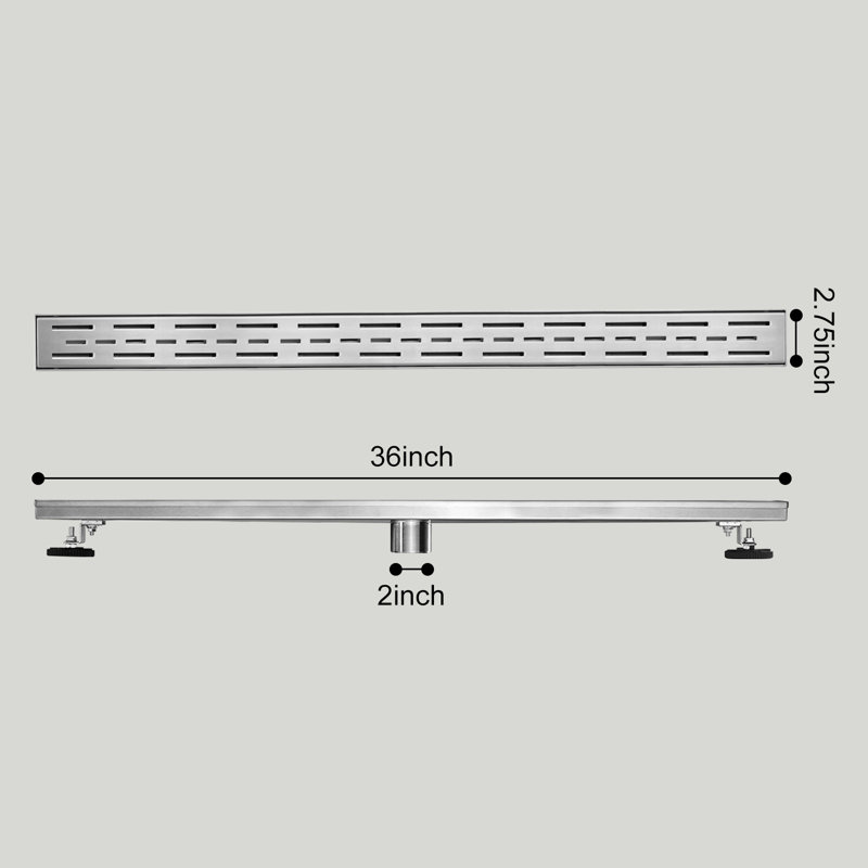 36" Linear Shower Drain With Bar Pattern Grate, Brushed Nickel