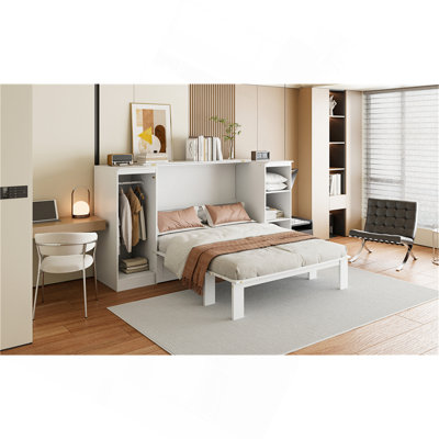 Twin Size Murphy Bed With Bedside Shelves And Wardrobe