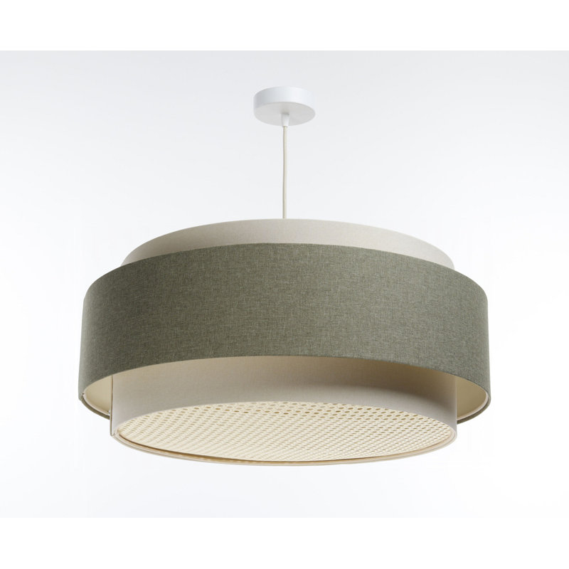 Abigial 1 - Light Cream Drum Pendant, Green/Beige