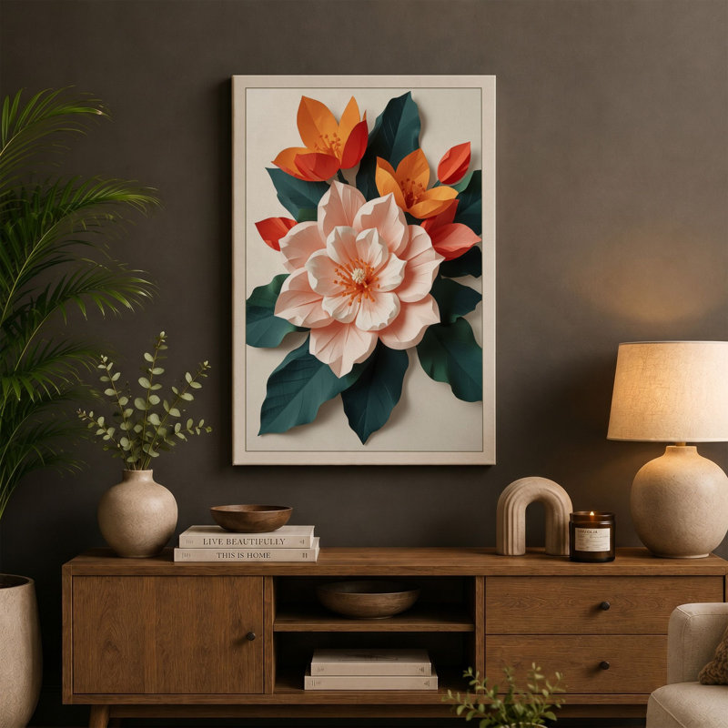 Layered Bloom Botanical - Wrapped Canvas, 24x16 - 61.0 x 40.6 cm, White Border