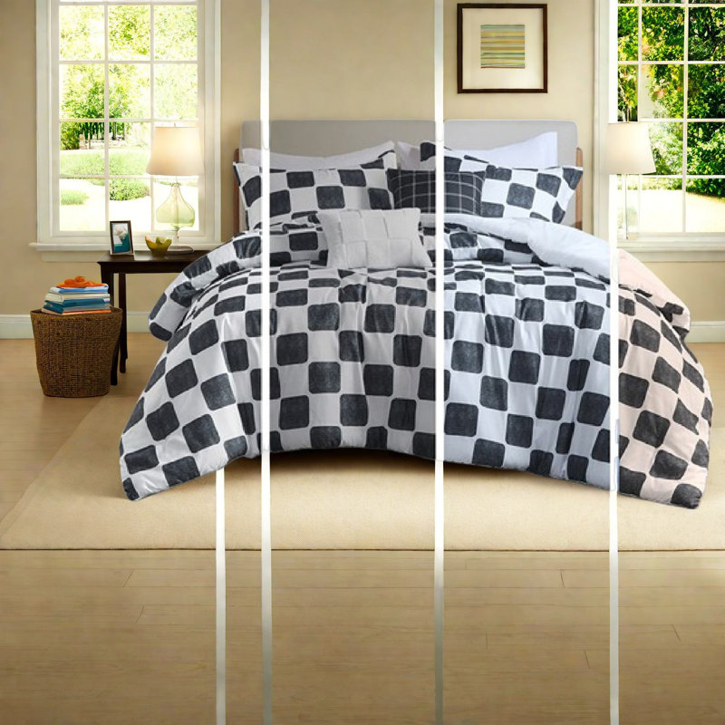Modern Twin/twin Xl Bedding Sets, Hypoallergenic Polyester Comforter With Checkered Design