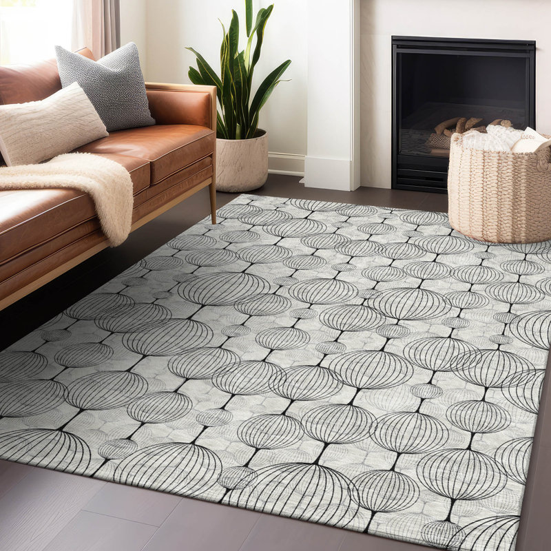 Premium Machine Washable Prisco White Rug, Rectangle 2'6" x 3'10"
