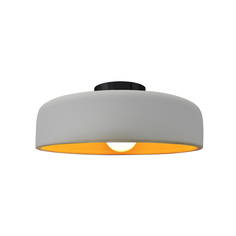 Plafonnier semi-encastré en céramique Dottie, Blanc mat / or champagne, Noir mat, H 6 po x l 13 po x P 13 po