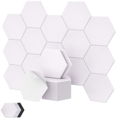 Paquet de 18 panneaux muraux hexagonaux à haute densité, panneaux muraux insonorisés 12 po x 10 po x 0,4 po Tonor, panneaux insonorisants pour la décoration murale intérieure, Peel and Stick moderne pour studio, bureau, maison, blanc