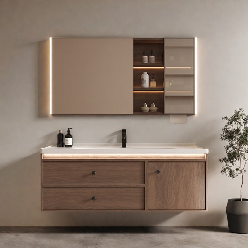 Retro light luxury simple bathroom cabinet