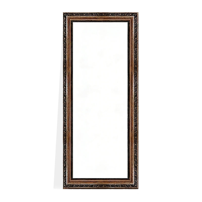 Medieval-Style Pine Wood Carved Rectangular Full-Length Mirror, Light Brown, 78.74" H x 39.37" W