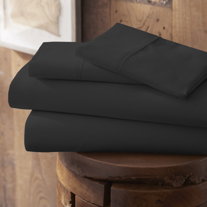 Sateen Double Brushed Microfiber Sheet Set, Onyx, Queen Sheet Set + Fitted Sheet + 2 Pillowcases