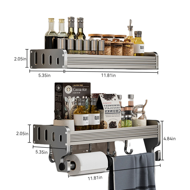 Wall Mounted Kitchen Storage Rack - No Drilling Required, Multi-Functional Spice Rack For Home Use