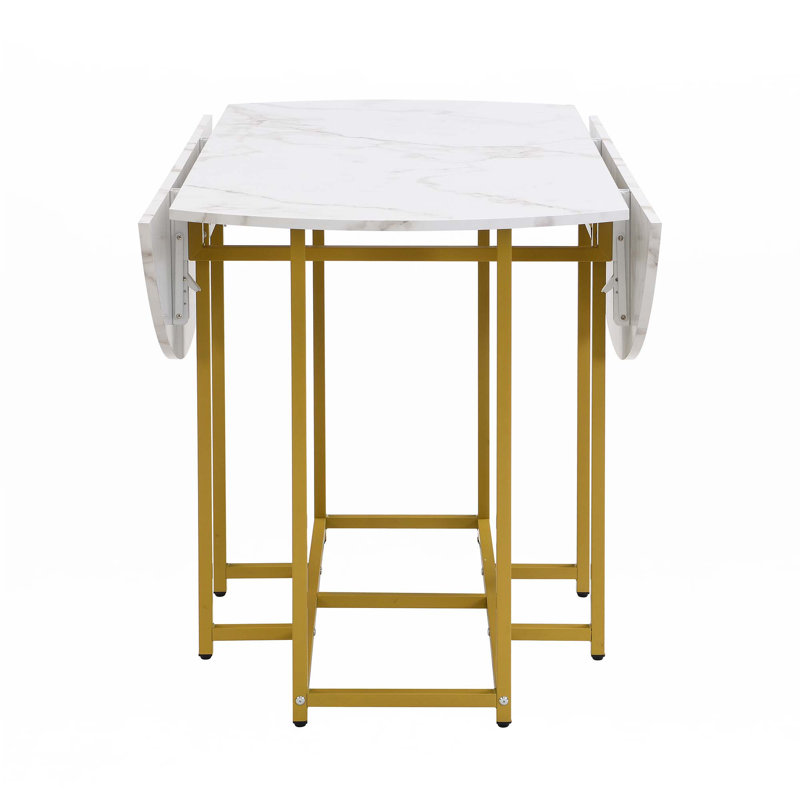 5-Piece Extendable Kitchen Dining Table Set, Black, Gold