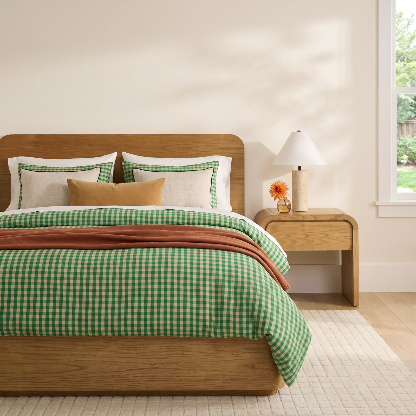 Baek and Bolge Duvet Cover Set, Green/Sand, King Duvet Cover + 2 King Pillowcases
