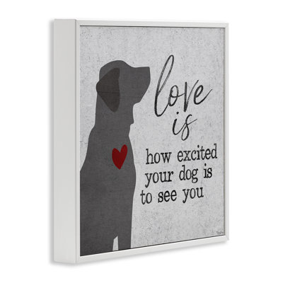 «Love Is How Exciting Your Dog Is Quote Hearts Grey Red» par Gigi Louise - impression d'art graphique