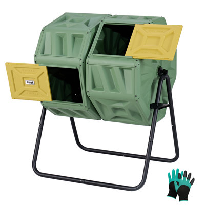 WERPH 54 Gallon Dual Chamber Outdoor Compost Tumbler with Rotating Door and Aeration System