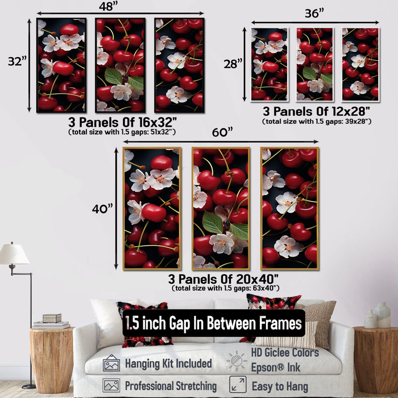 Red Cherry Sundae Delight - Cherry Wall Art, Brown Floater Framed, 40" H x 60" W