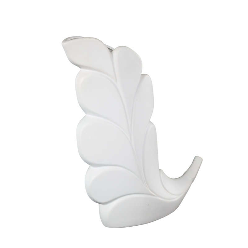 Cole And Grey Ceramic Slanted Leaf Vase, 15.05" H x 14.05" W x 3.9" D, White