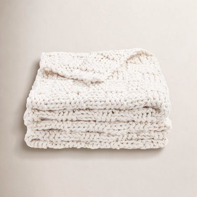 Hand-Knitted Wool Throw Blanket