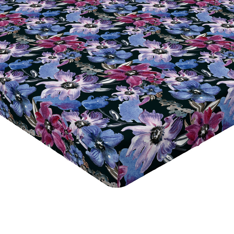 Drap-housse Ambesonne, Vert foncé et lilas / motif floral prune, Drap-housse simple TG