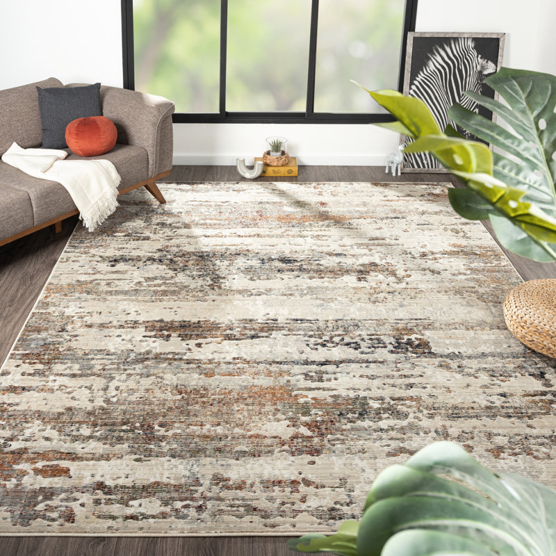 Rehedul Abstract Area Rug in Beige, Runner 2'3" x 7'8"
