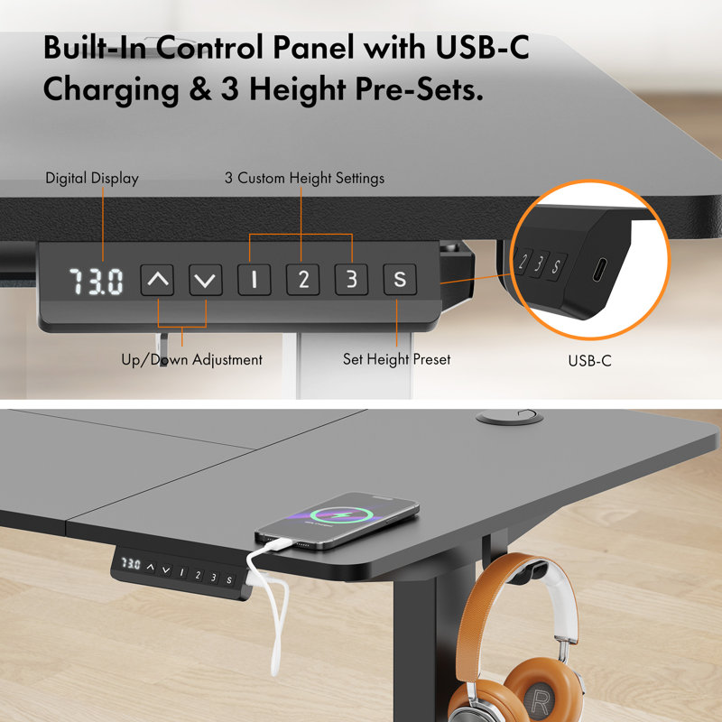 Adjustable Metal Base Standing Desk, Black/Black, 120 W x 60 D