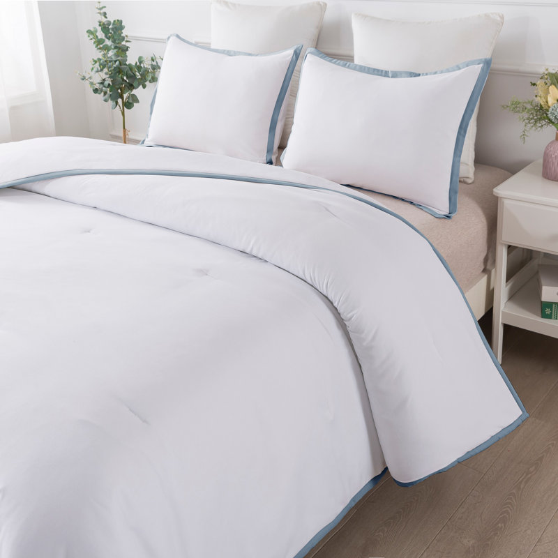 Polyester Box Stitch Comforter, Queen Comforter + 2 Standard Sham, Blue Fog/White