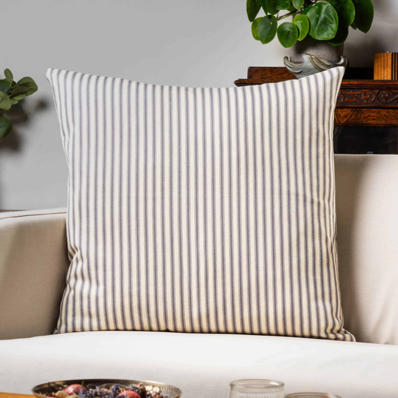 Ivory and Grey Nautical Ticking Cushion, Cover only, 58x58cm