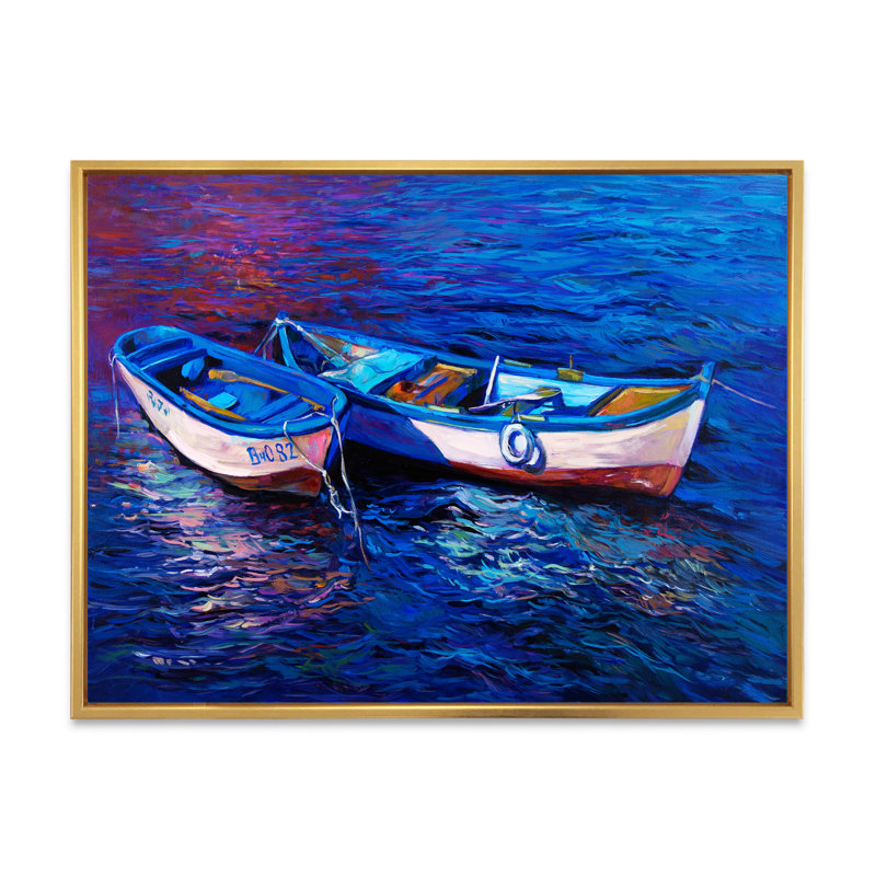 Bateaux en mer IV - reproduction d'art sur toile, H 8 po x l 12 po x P 1 po, Cadre flottant doré