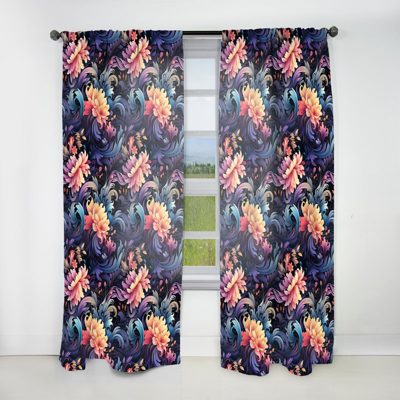 Celestial Blue Damask Mirage I - Rideau damassé - Velours obscurcissant - 1 panneau, L 52 po x L 84 po