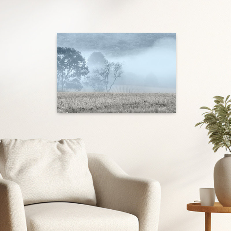 «Blue Misty Morning», art contemporain de paysage contemporain, H 24 po x l 16 po
