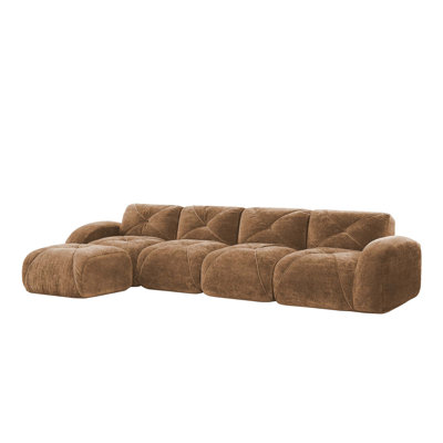 L-shaped Soft Velvet Fabric,Tufted Design,32D High Density Sponge Bottom,Ergonomic Design Bottom,Anti-Slip Design,Free Combination,No Assembly Required,Movable Ottoman For Living Rooms