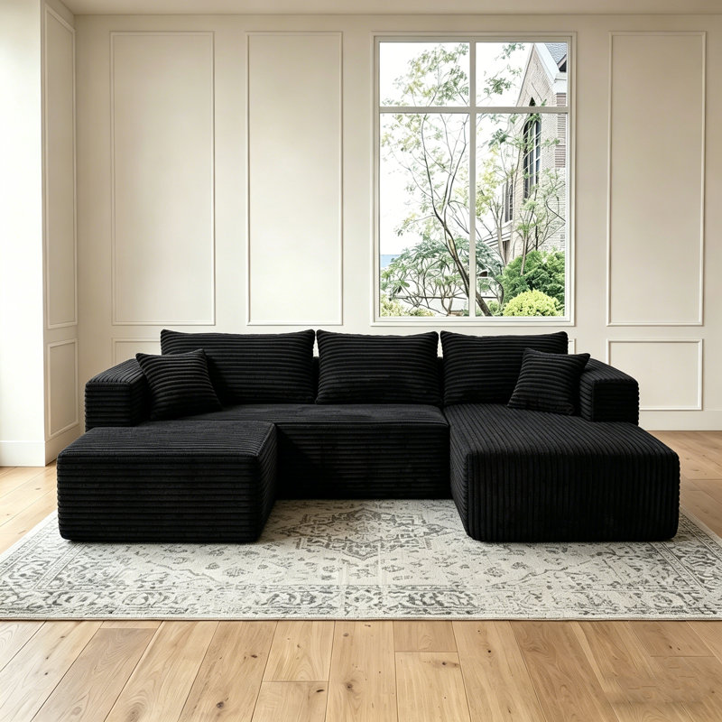 Ensemble de canapé modulaire sans os 92,5 po, ensemble de canapé en velours côtelé moderne en forme de U sans assemblage requis