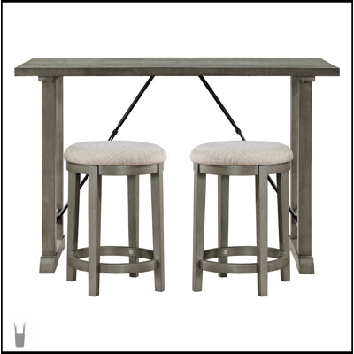 Ensemble de comptoir 3 pièces avec finition gris clair et tabourets rembourrés de mousse pour une cuisine moderne et un confort de salle à manger