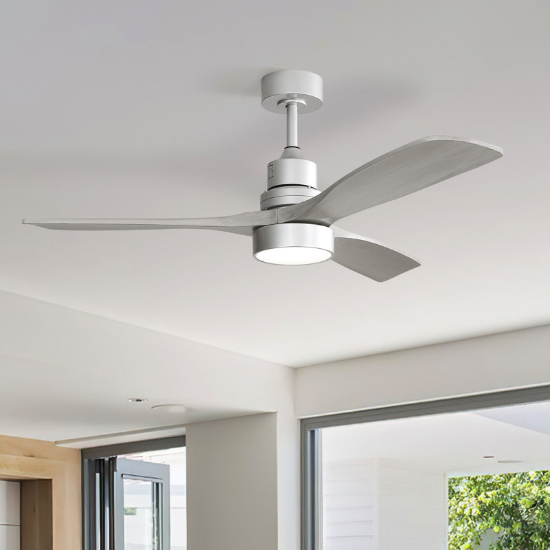 Ventilateur de plafond moderne à 3 pales de 52 po avec télécommande et ensemble d'éclairage Nicola, Argenté / Gris