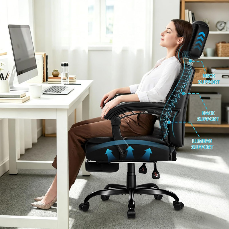 Fauteuil de direction inclinable ergonomique avec repose-pieds Home Office, Noir
