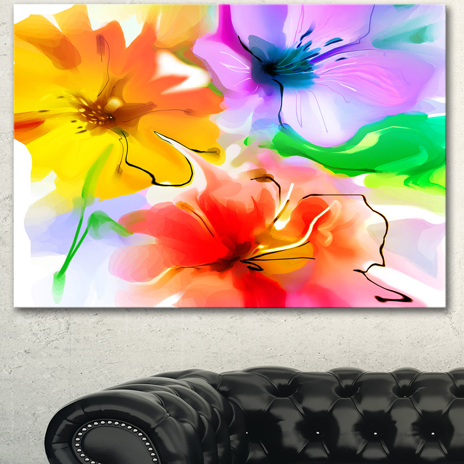 DesignArt 'Bunch of Colourful Flowers Sketch' Painting Print on