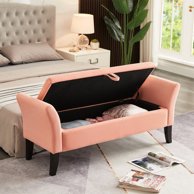 Encinal Velvet Upholstered Storage Bench, Pink