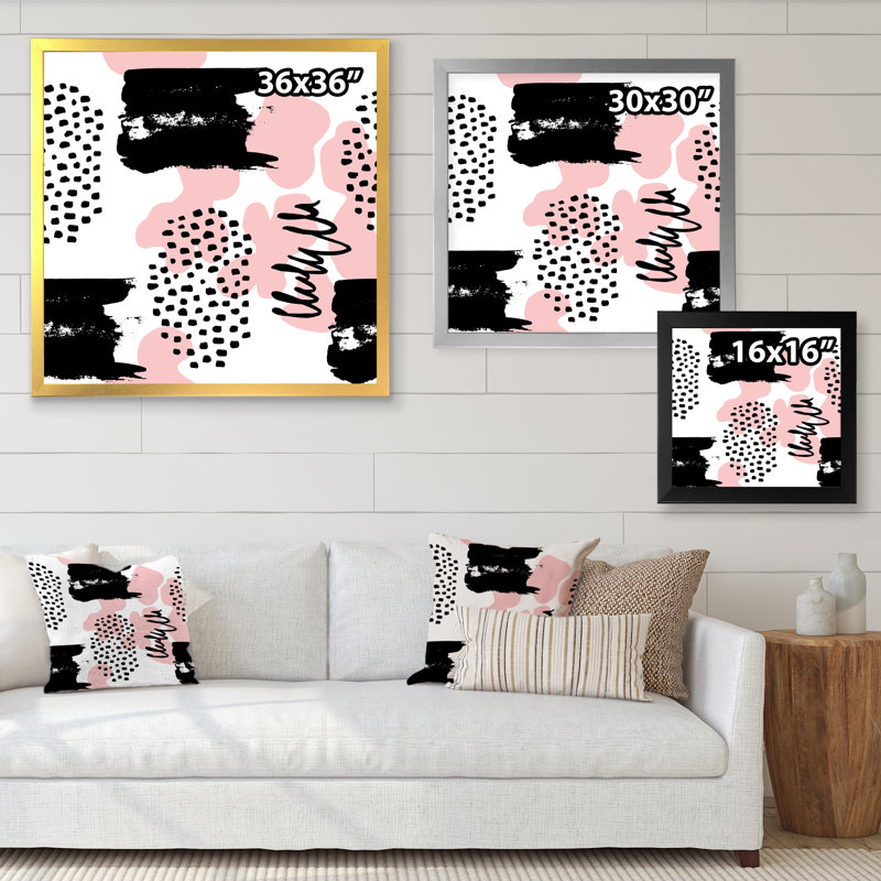 «Pink and Grey Retro Polka Dot Clouds II», reproduction d'art sur toile moderne, H 16 po x l 16 po x P 1 po