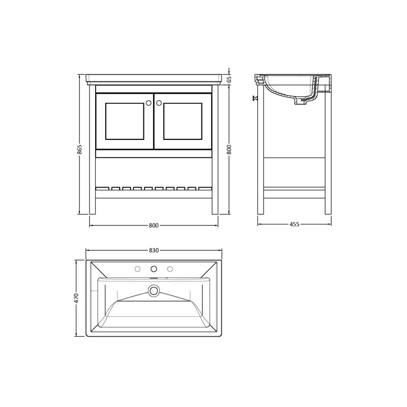 Bexley 830mm Single Bathroom Vanity with Integrated Fireclay Basin, Fern Green