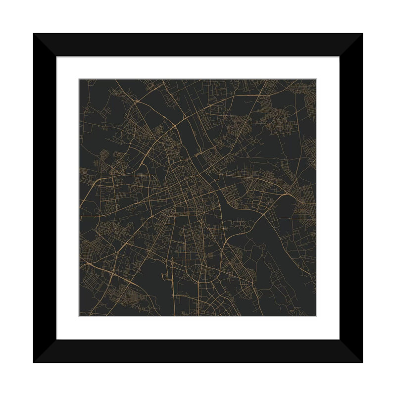 « varsovie routes », impression sur toile tendue, H 16 po x l 16 po x P 1 po, Papier d'art encadré noir, Blanc