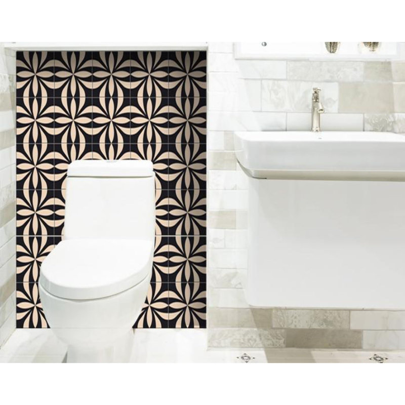 4" X 4" Intertwined Black And Cream Peel And Stick Removable Tiles, 8" H x 8" W x 0.1" D