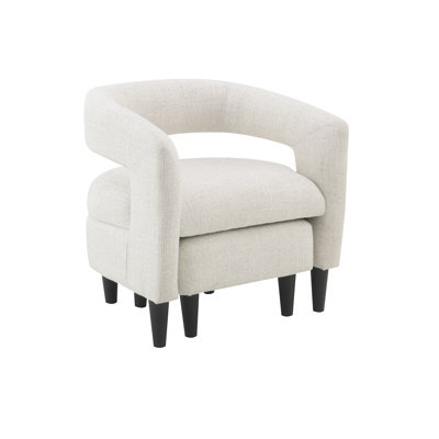 Modern Beige Accent Barrel Chair With Ottoman – Upholstered Armchair And Footrest Set, Solid Neutral Fabric, Mid-Century Lounge Chair For Living Room by Ebern Designs