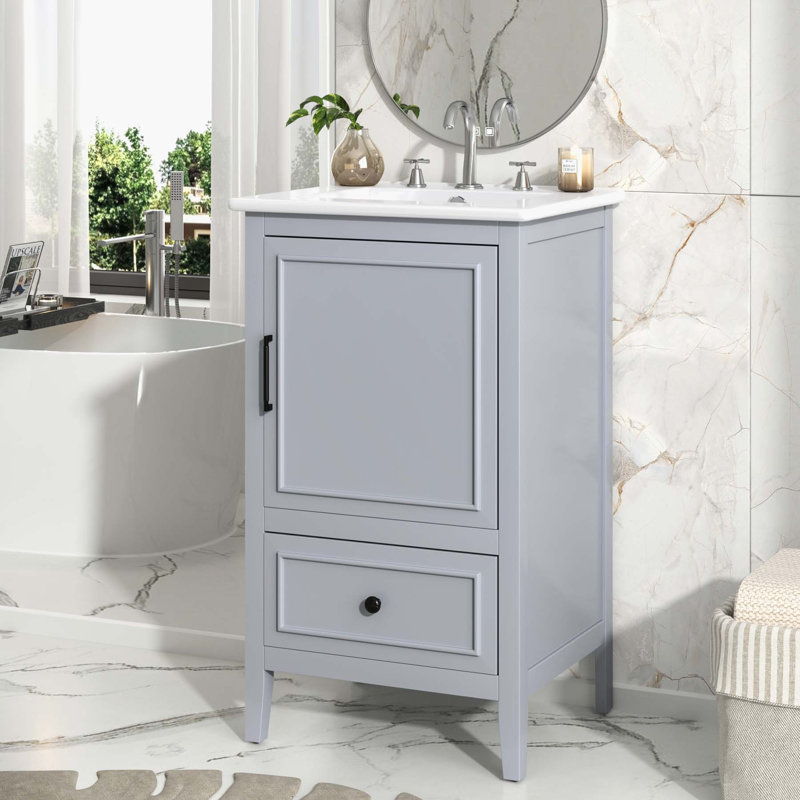 Grey 20-Inch Freestanding Bathroom Vanity with Ceramic Sink