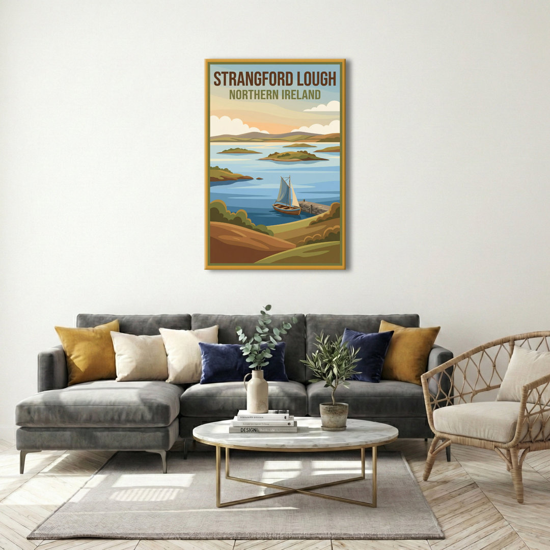 Strangford Lough, Northern Ireland - Romantic Coastal Travel Poster. Giclee Print On Wrapped Canvas. Wall Art, Home Decor - Natural Landmarks, Norther